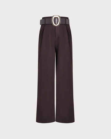 Brown Belted Straight Casual Pants