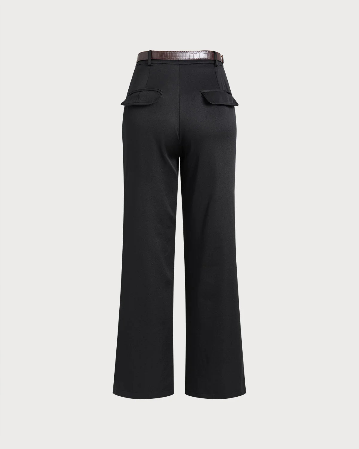 Black Straight Belted Pants