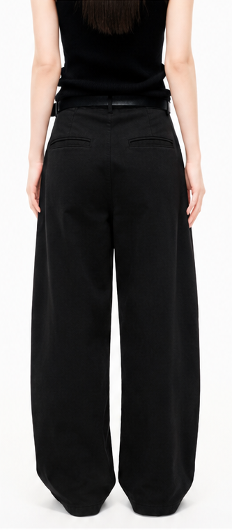 Black curved wide-leg pants