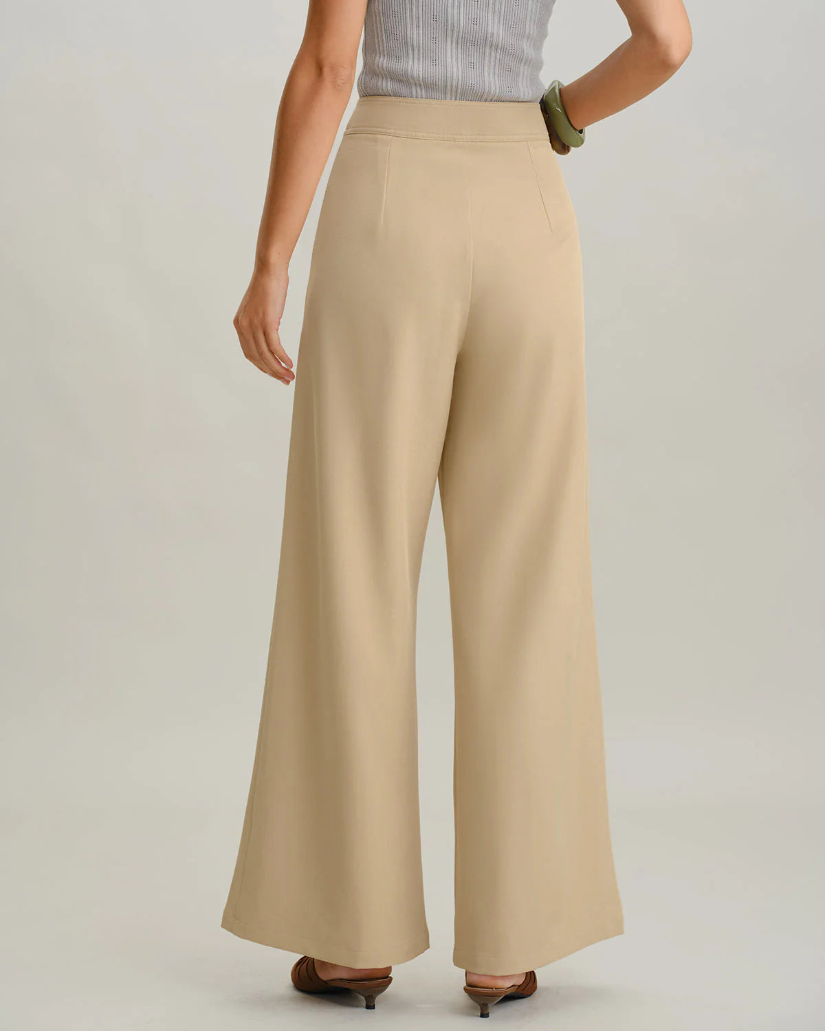 Beige Natural Waisted Straight Pants
